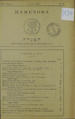 Hamenora. janvier 1930 - Vol 08 N° 01